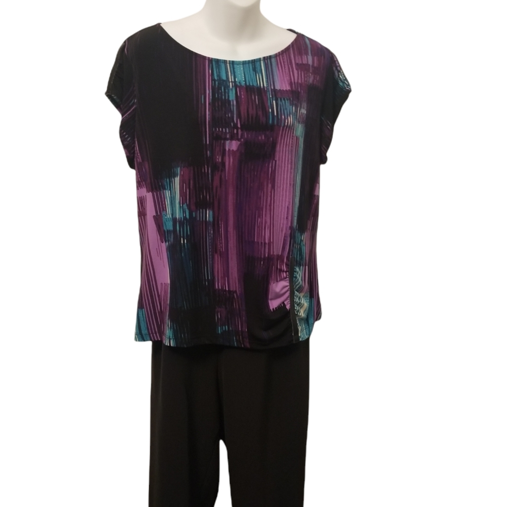 Worthington Top Sz XL Stretchy & Comfortable. Faux Leather Accents. Like New